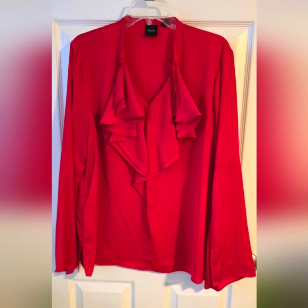 RAFAELLA Red V-neck ruffle Blouse Size XL